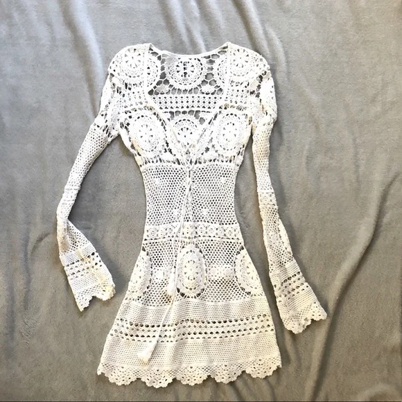 rat and boa white crochet dress Flores Dress